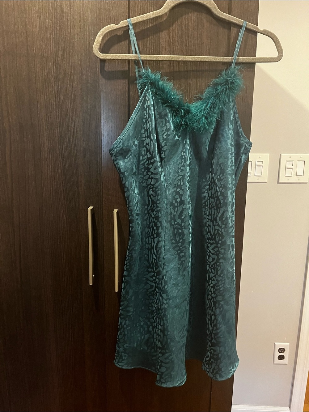 Vintage Satin Slip Dress with Feather Trim - Women Intimates & Sleepwear
